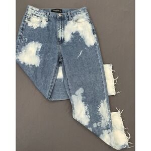 Just Black Denim Bleach Stained Raw Frayed Hem Cropped Womens Jeans Size‎ 27